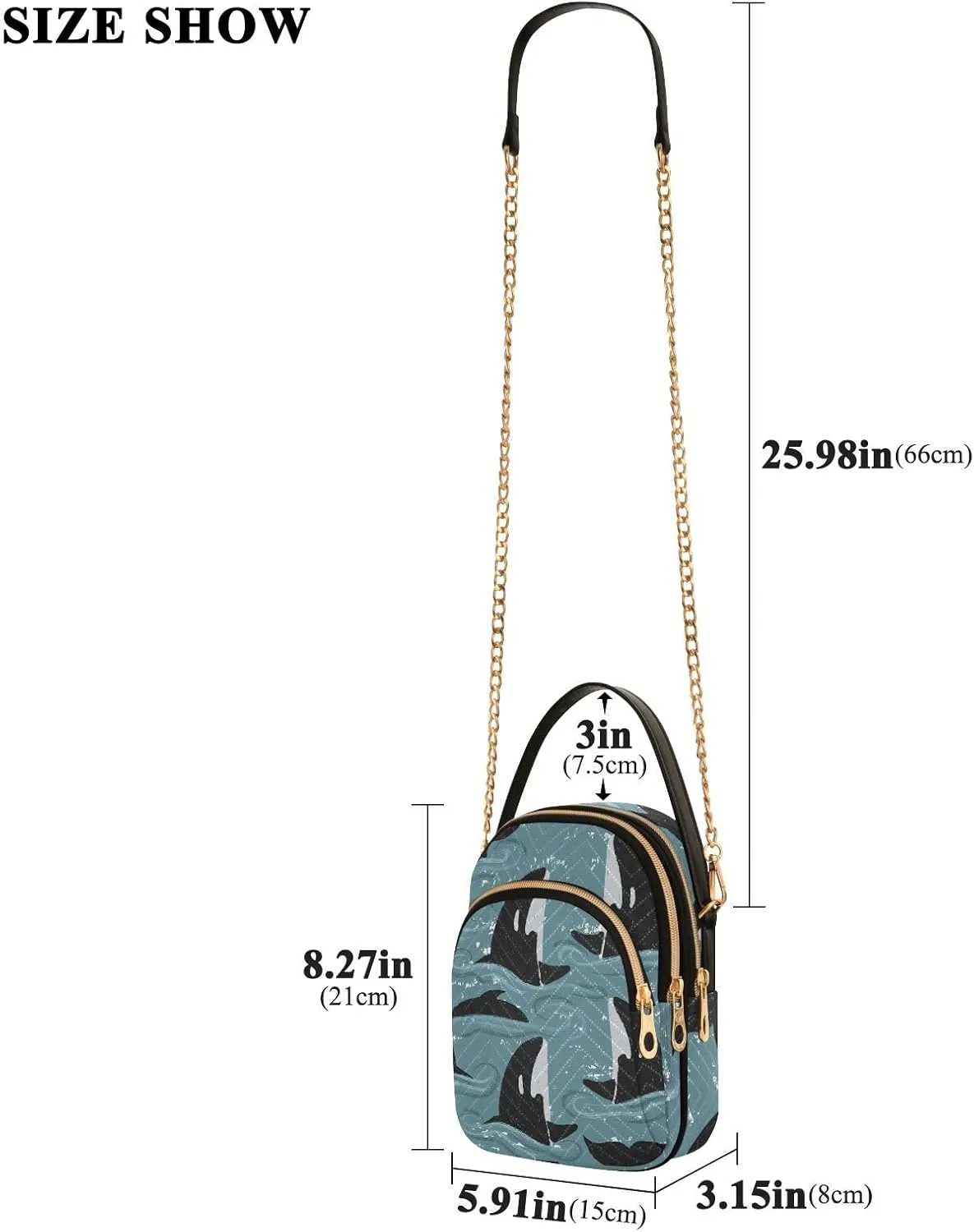 Women's Wave Cross Body Chest Bag, 52 inch Gold Chain Shoulder Handbag Purse