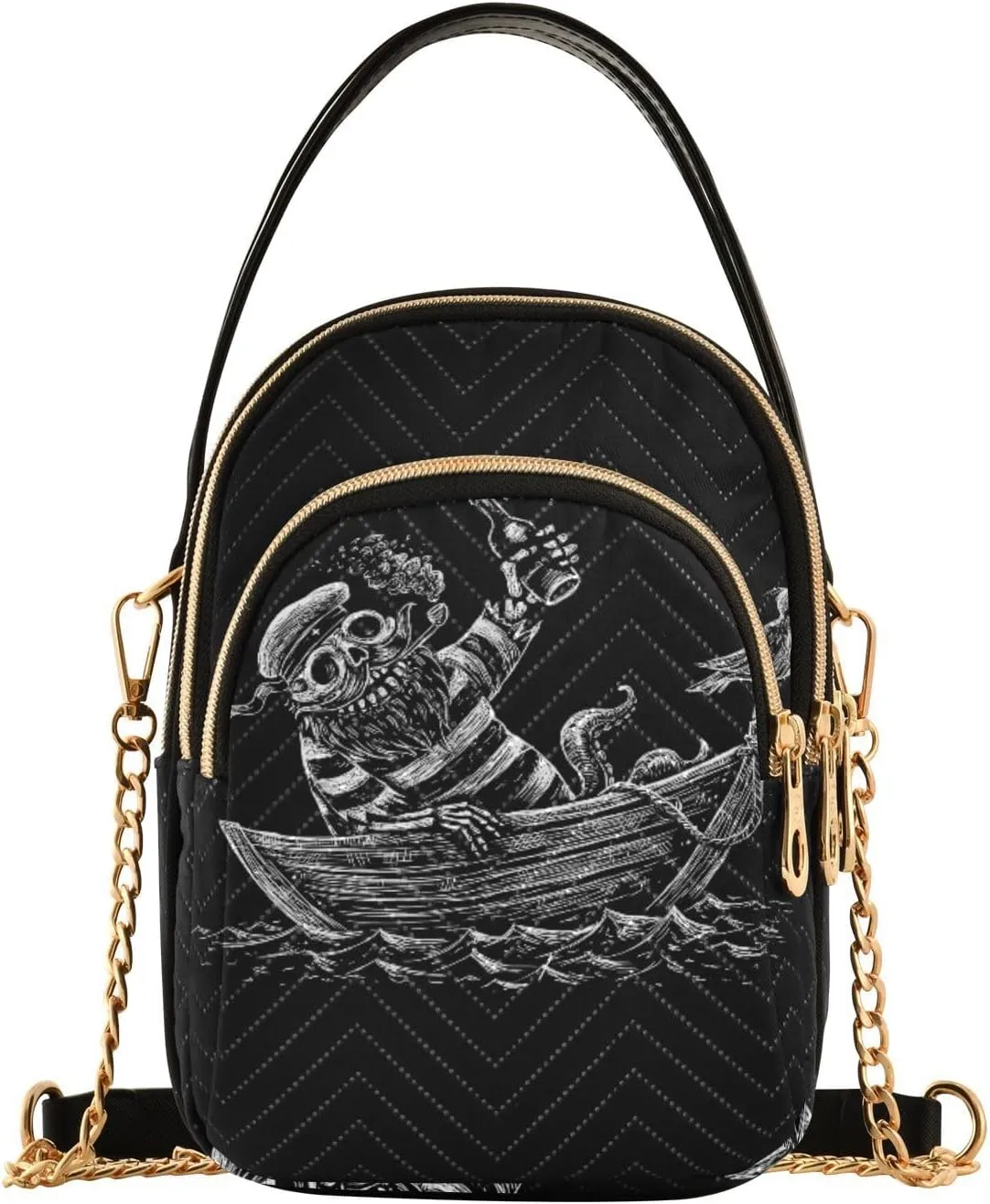 Women's Wave Cross Body Chest Bag, 52 inch Gold Chain Shoulder Handbag Purse