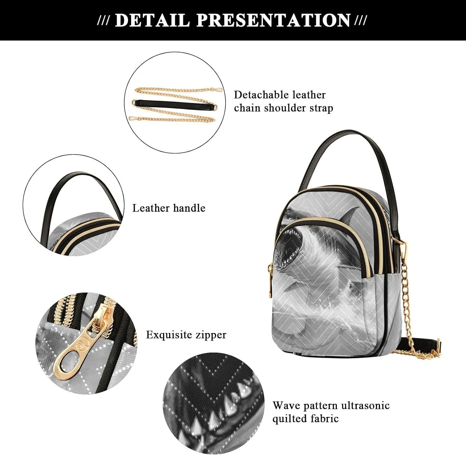 Women's Wave Cross Body Chest Bag, 52 inch Gold Chain Shoulder Handbag Purse