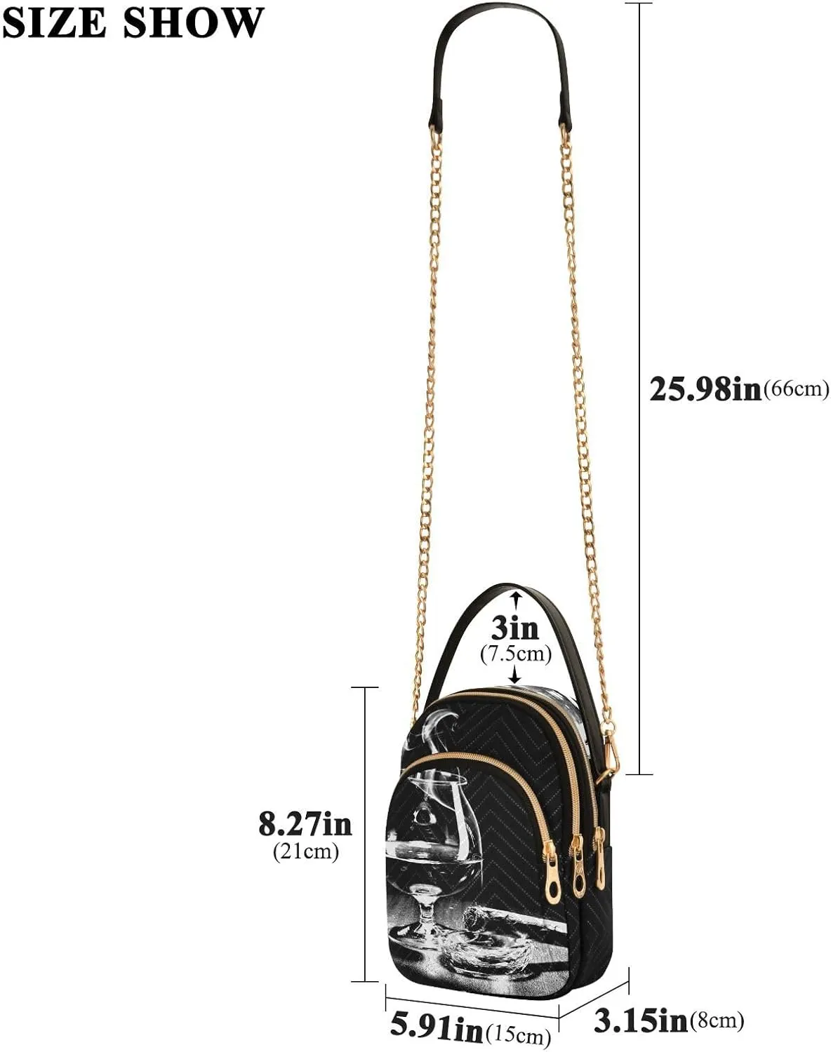 Women's Wave Cross Body Chest Bag, 52 inch Gold Chain Shoulder Handbag Purse