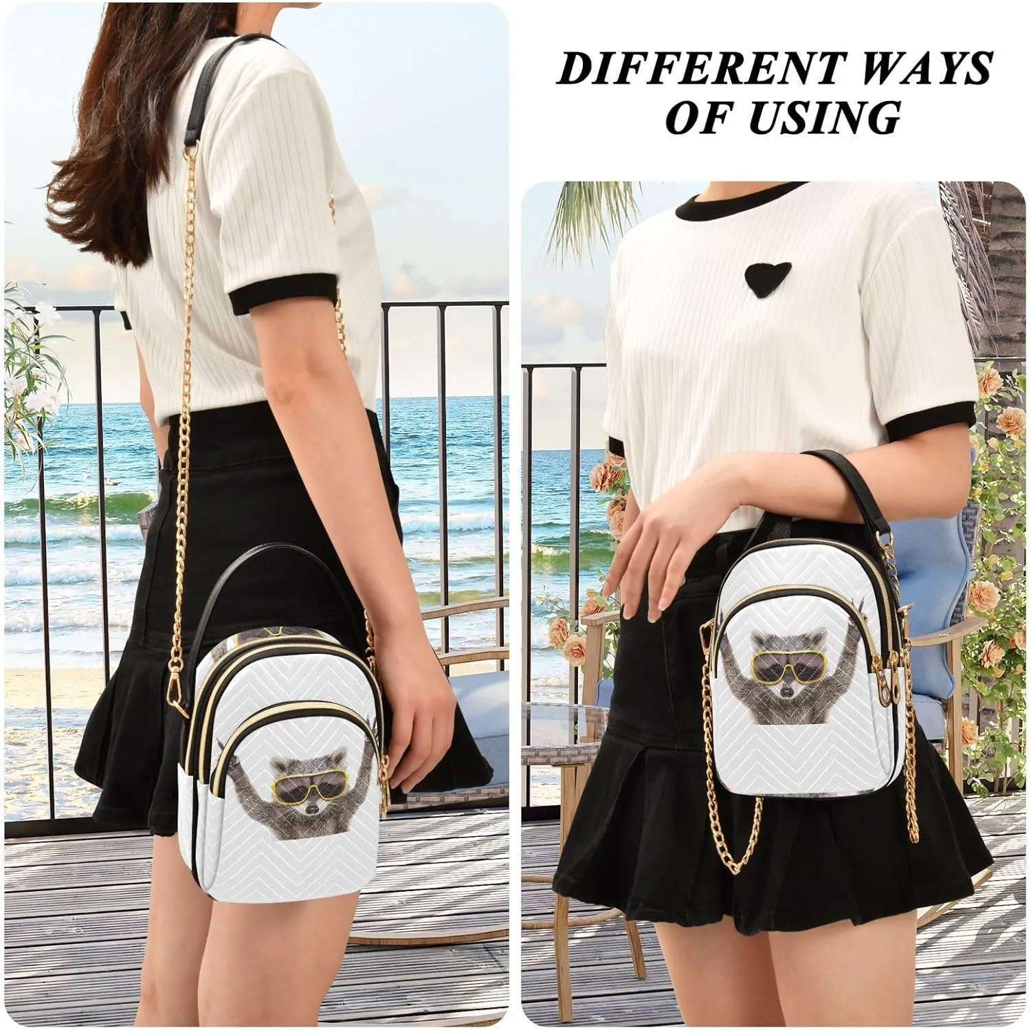 Women's Wave Cross Body Chest Bag, 52 inch Gold Chain Shoulder Handbag Purse