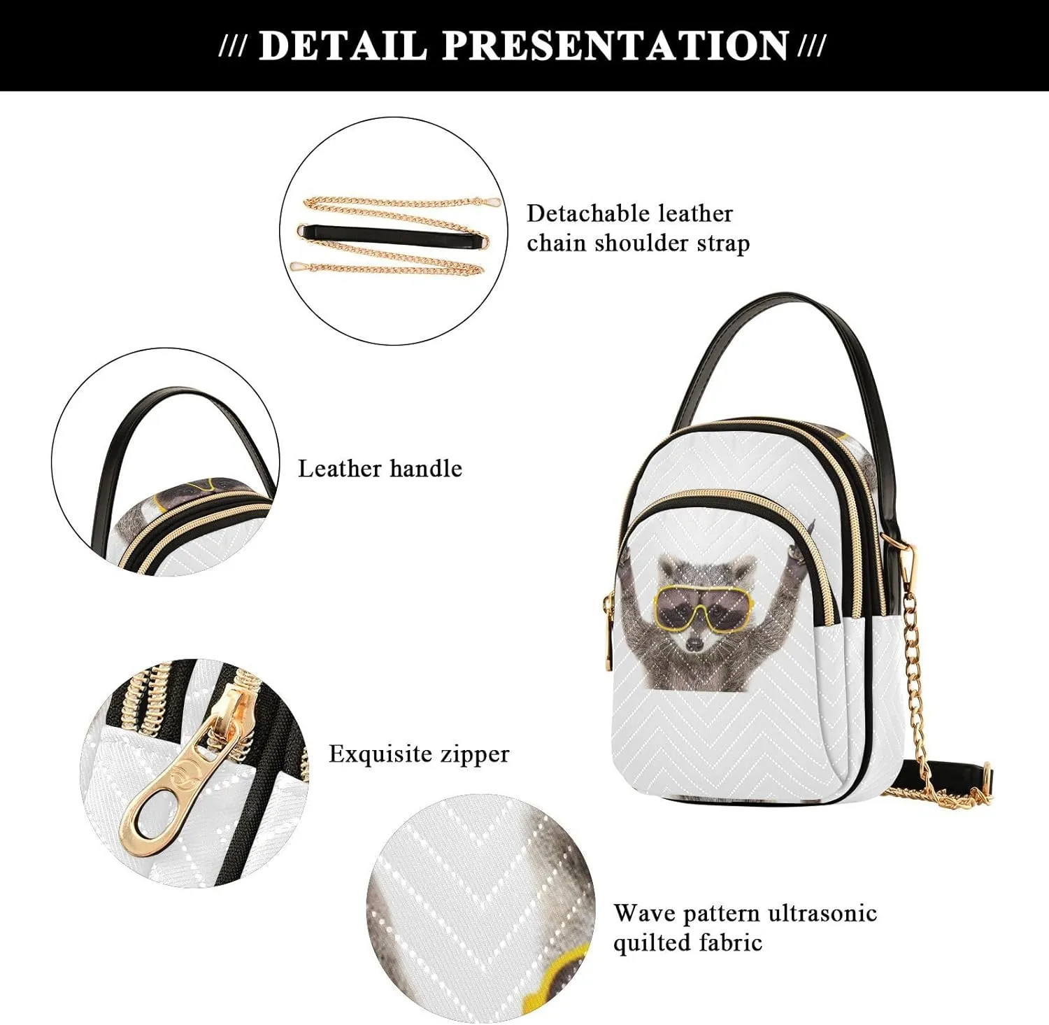 Women's Wave Cross Body Chest Bag, 52 inch Gold Chain Shoulder Handbag Purse