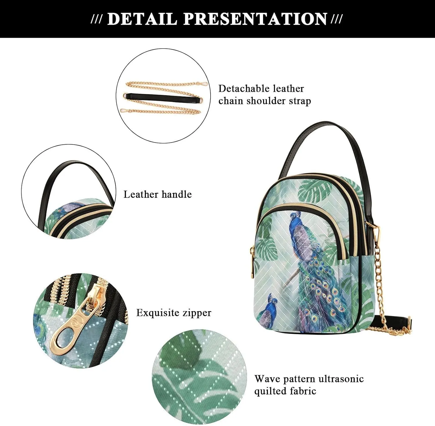 Women's Wave Cross Body Chest Bag, 52 inch Gold Chain Shoulder Handbag Purse