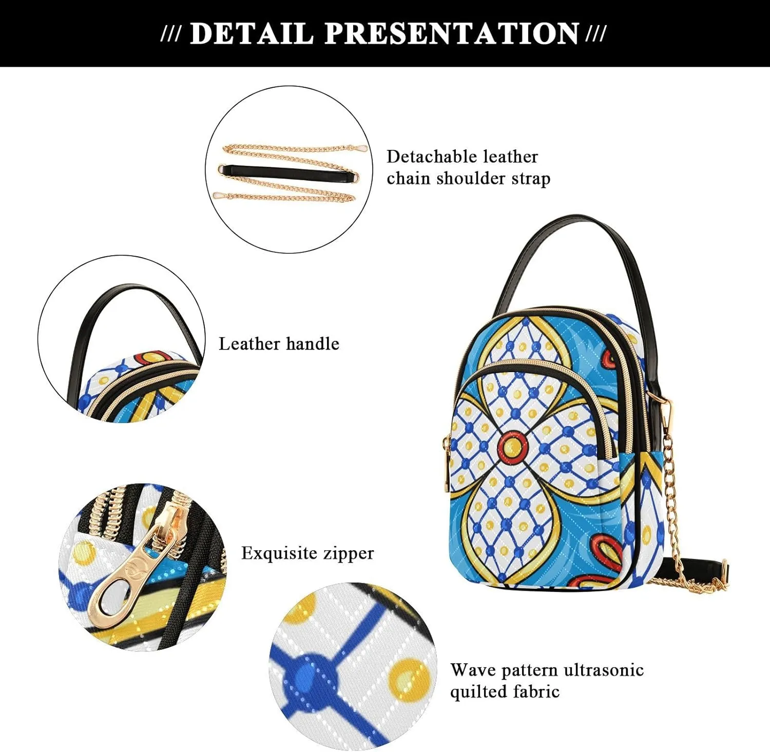 Women's Wave Cross Body Chest Bag, 52 inch Gold Chain Shoulder Handbag Purse