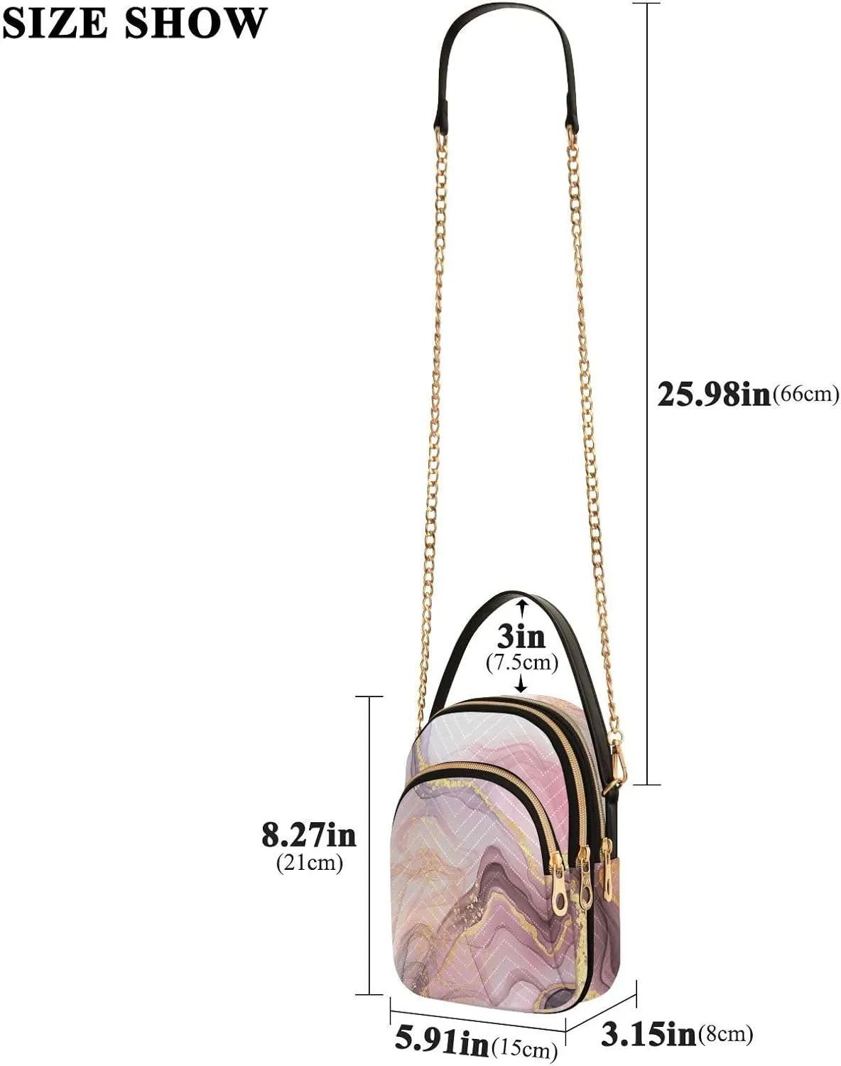 Women's Wave Cross Body Chest Bag, 52 inch Gold Chain Shoulder Handbag Purse