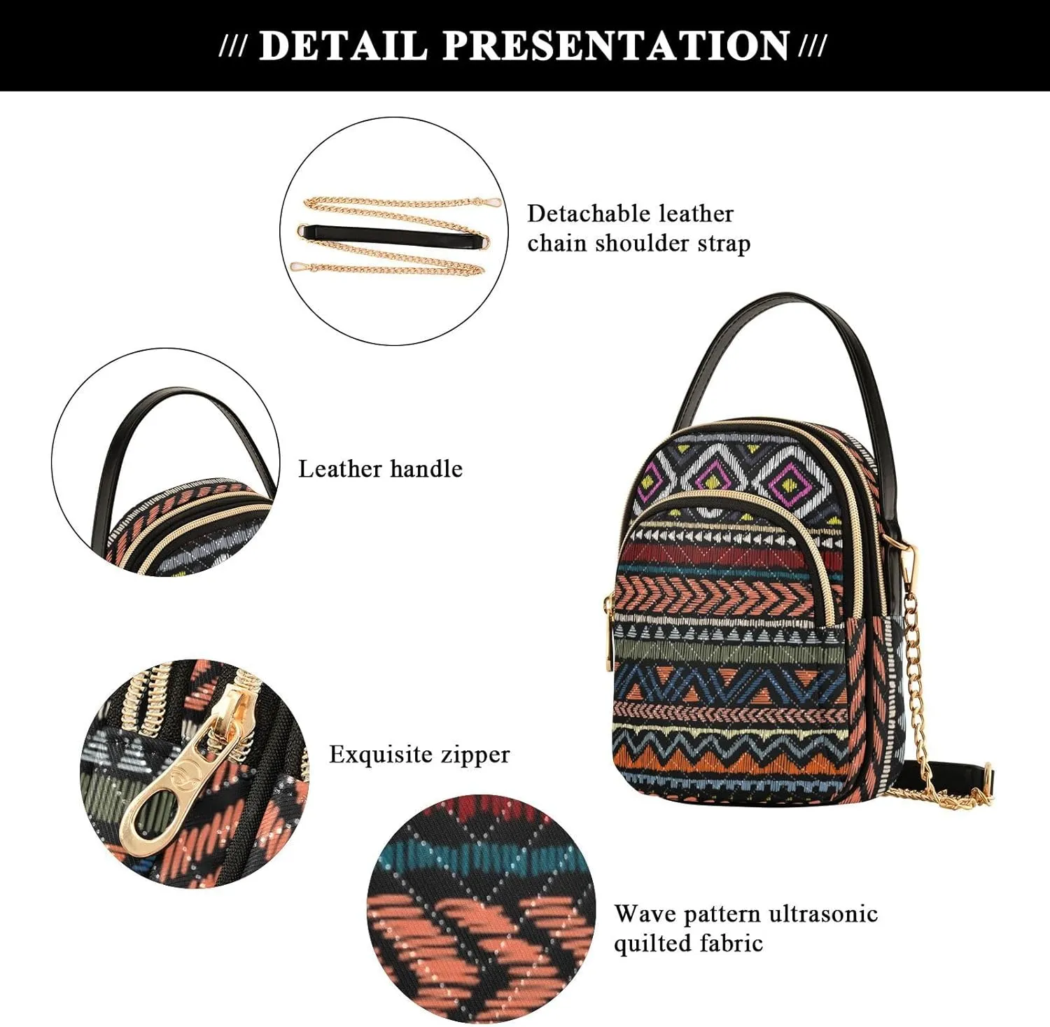Women's Wave Cross Body Chest Bag, 52 inch Gold Chain Shoulder Handbag Purse