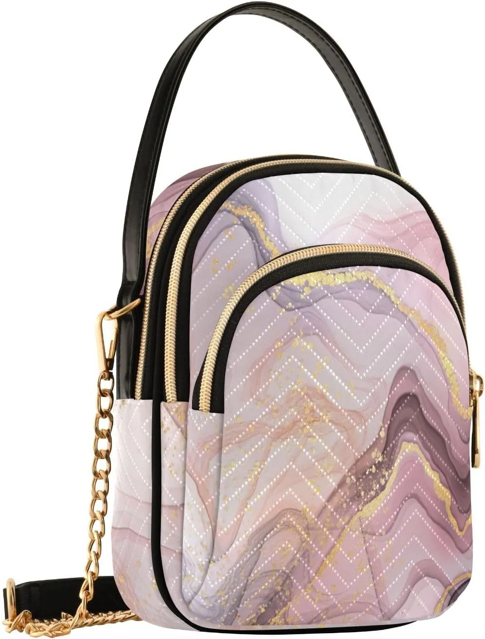 Women's Wave Cross Body Chest Bag, 52 inch Gold Chain Shoulder Handbag Purse