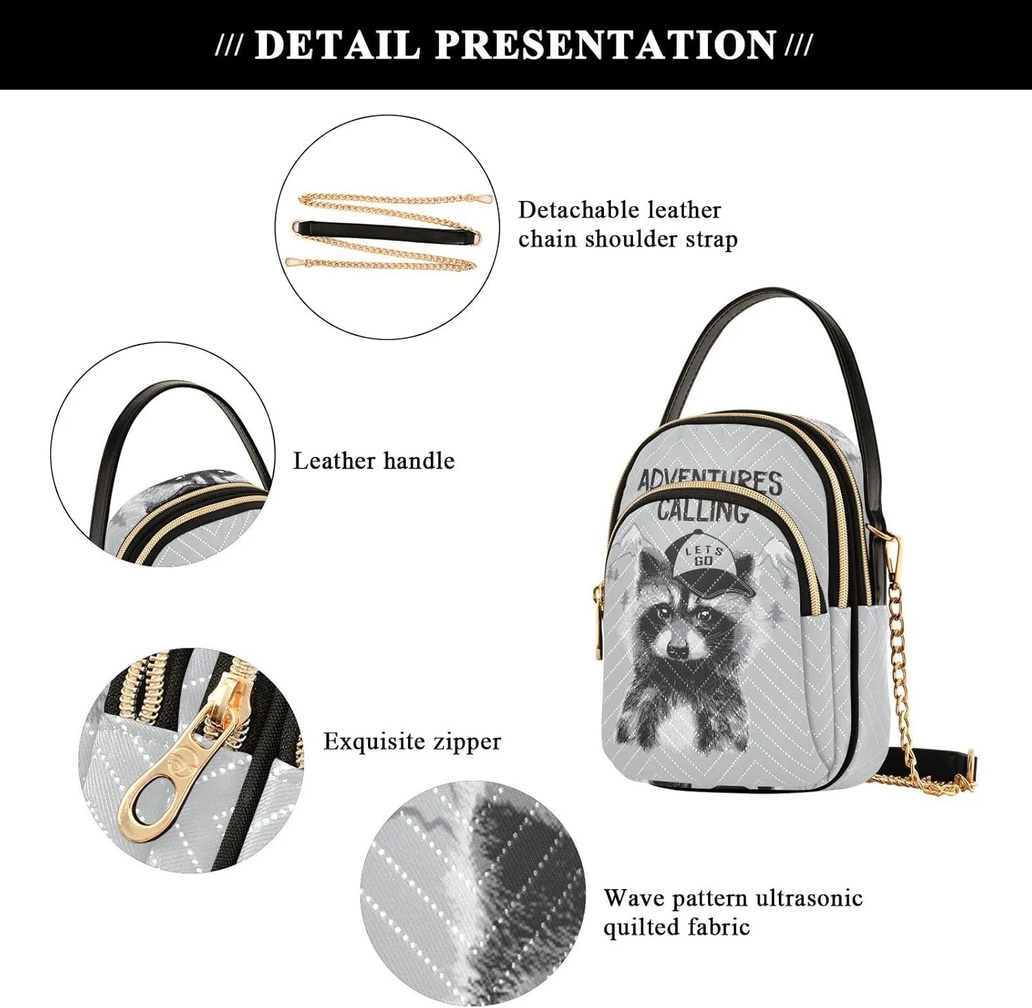 Women's Wave Cross Body Chest Bag, 52 inch Gold Chain Shoulder Handbag Purse