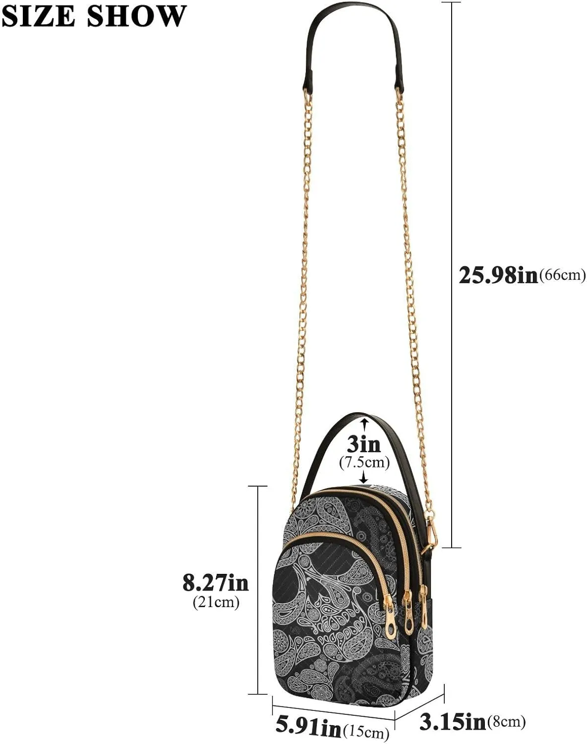 Women's Wave Cross Body Chest Bag, 52 inch Gold Chain Shoulder Handbag Purse