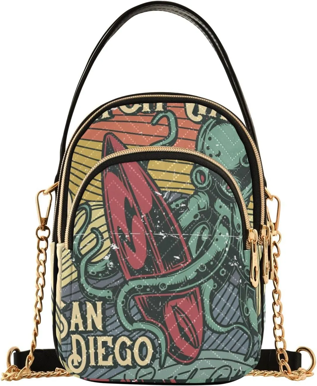 Women's Wave Cross Body Chest Bag, 52 inch Gold Chain Shoulder Handbag Purse