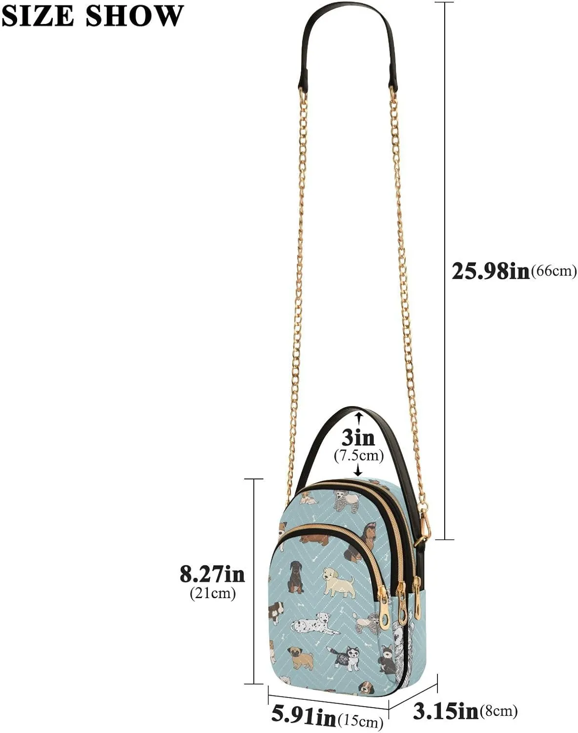Women's Wave Cross Body Chest Bag, 52 inch Gold Chain Shoulder Handbag Purse