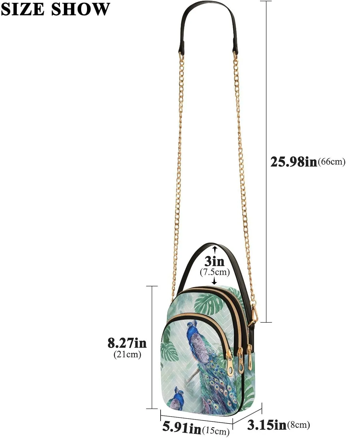 Women's Wave Cross Body Chest Bag, 52 inch Gold Chain Shoulder Handbag Purse
