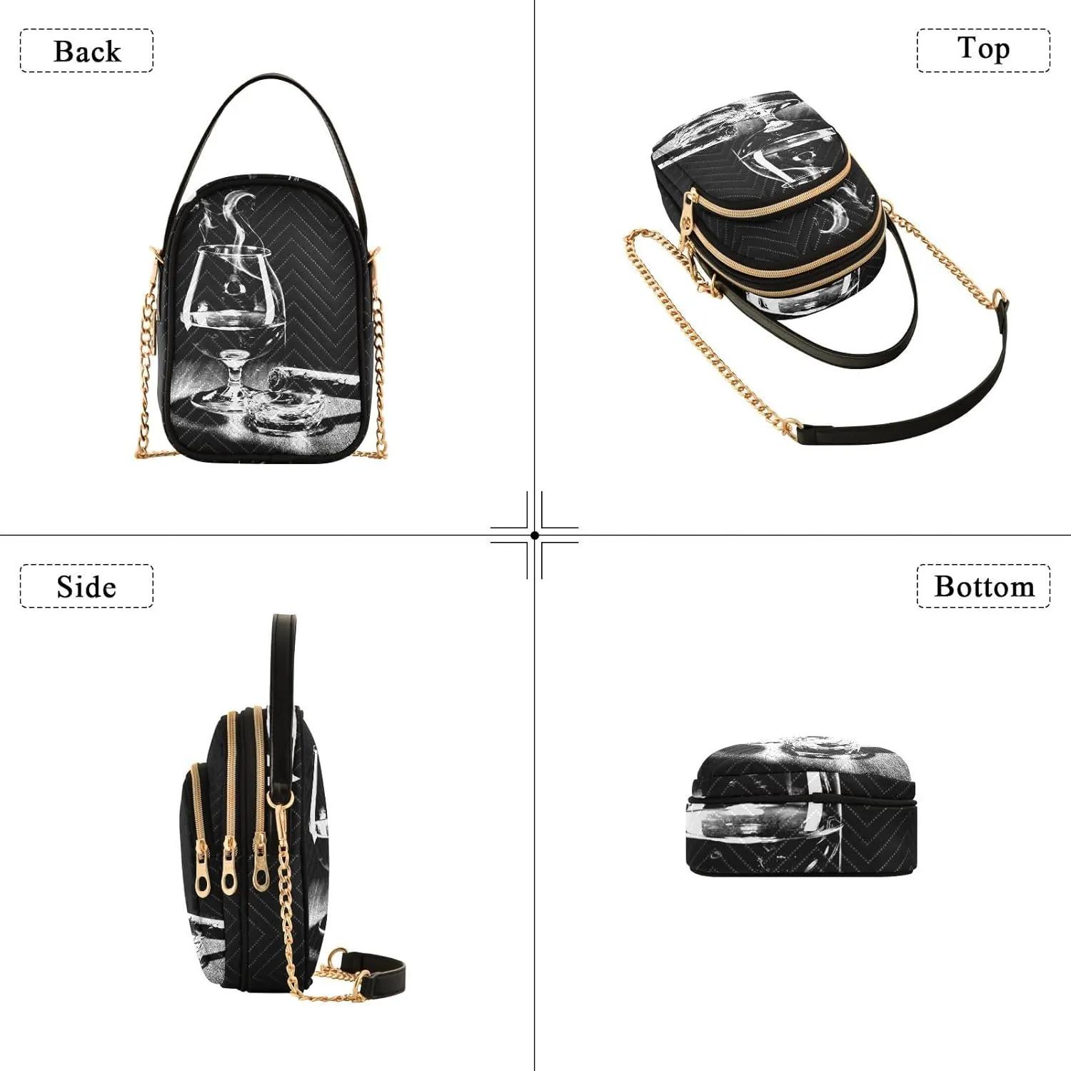 Women's Wave Cross Body Chest Bag, 52 inch Gold Chain Shoulder Handbag Purse