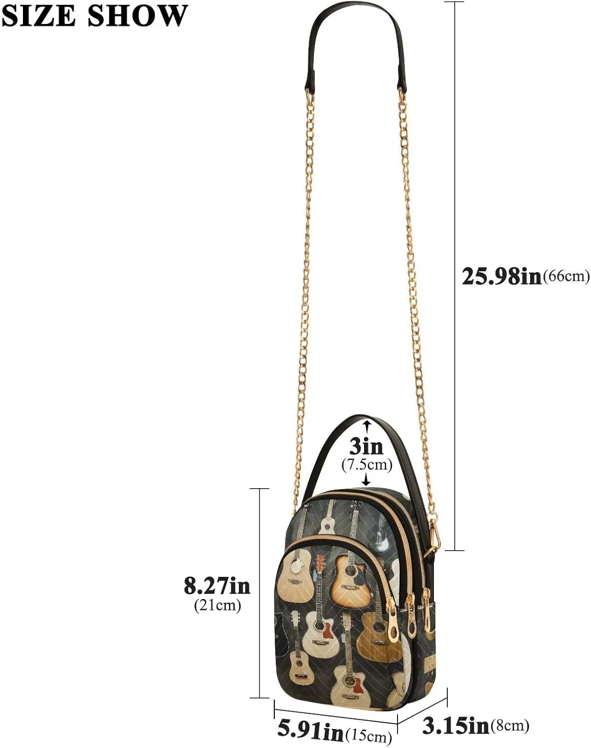 Women's Wave Cross Body Chest Bag, 52 inch Gold Chain Shoulder Handbag Purse