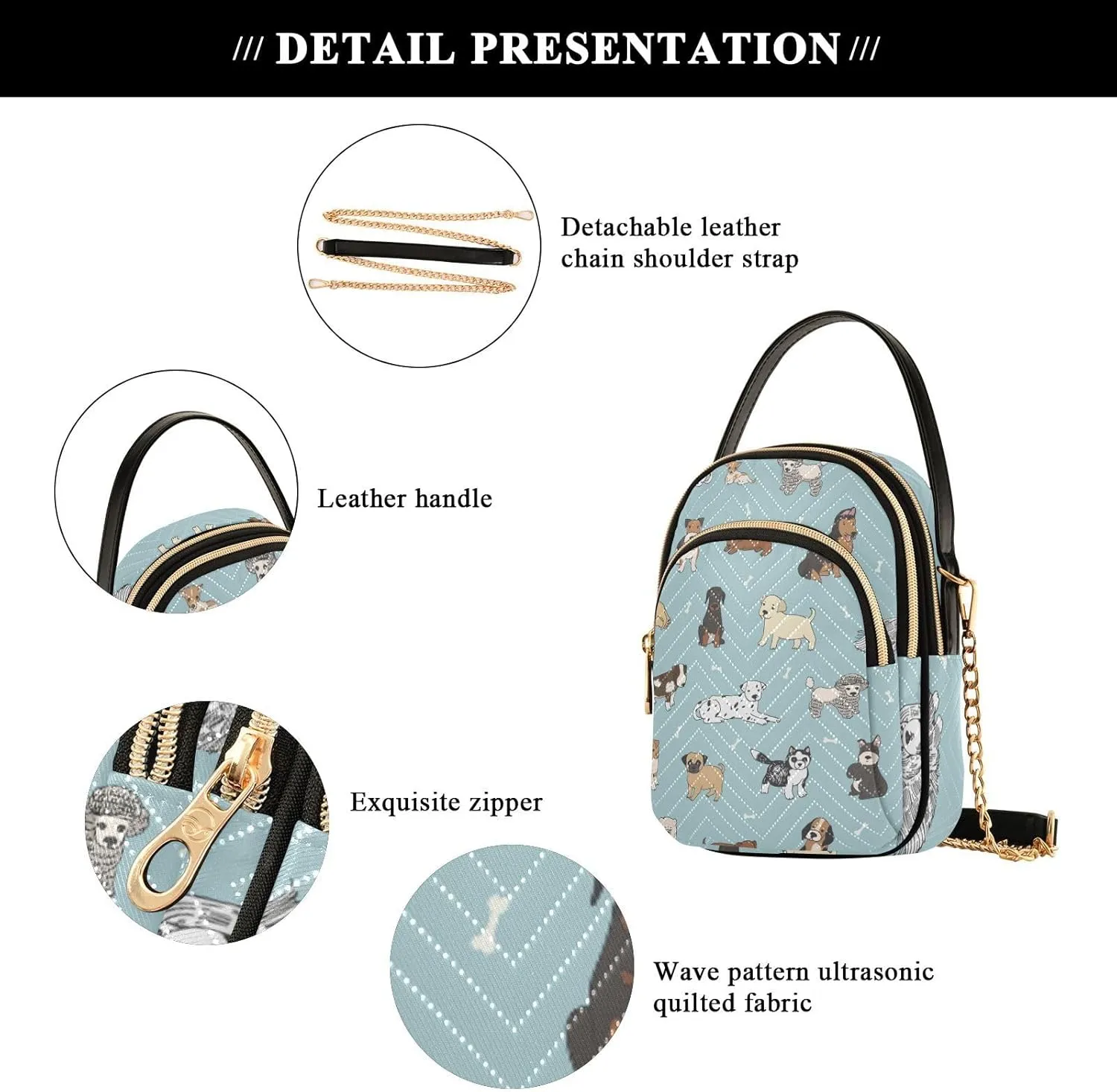 Women's Wave Cross Body Chest Bag, 52 inch Gold Chain Shoulder Handbag Purse