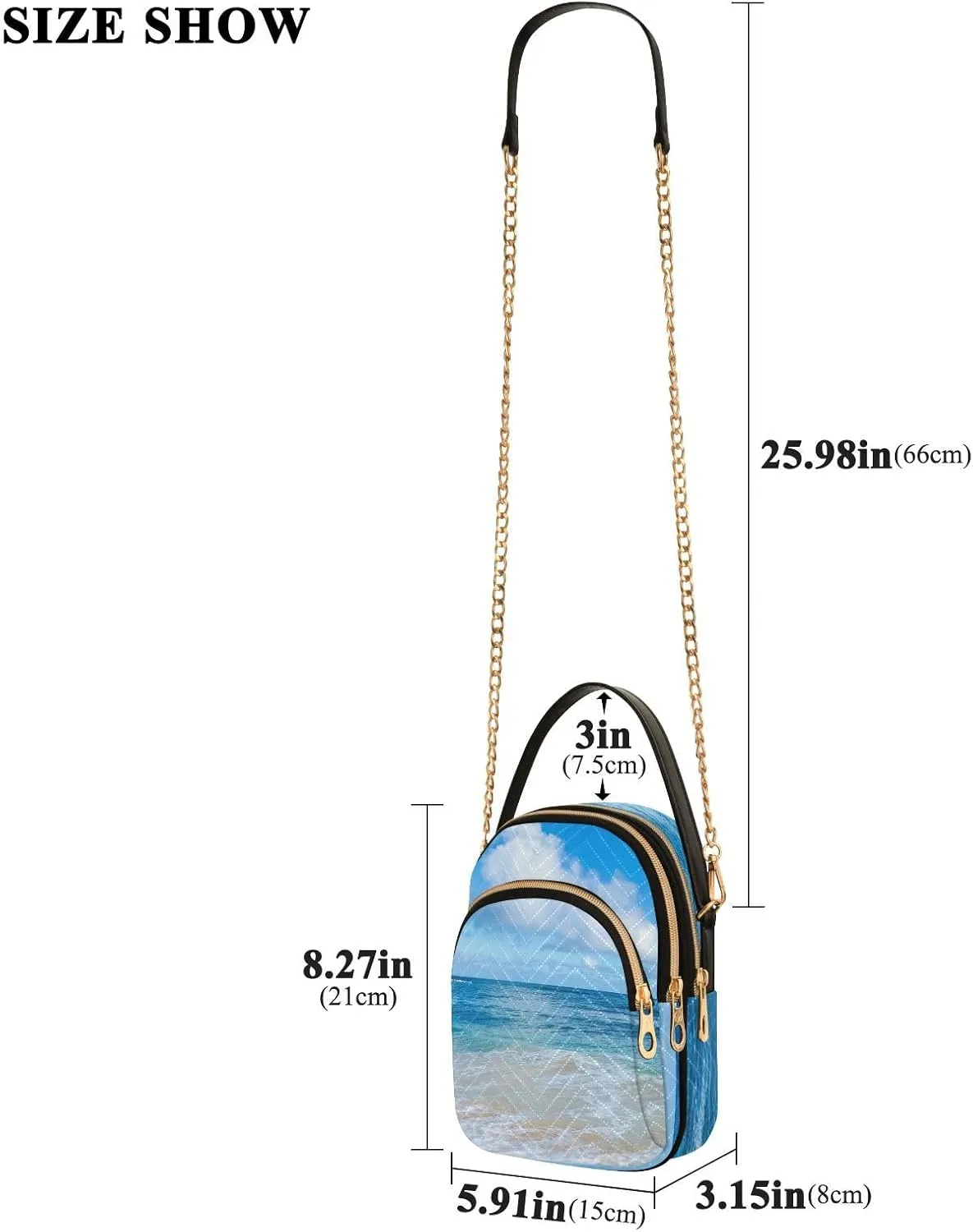 Women's Wave Cross Body Chest Bag, 52 inch Gold Chain Shoulder Handbag Purse