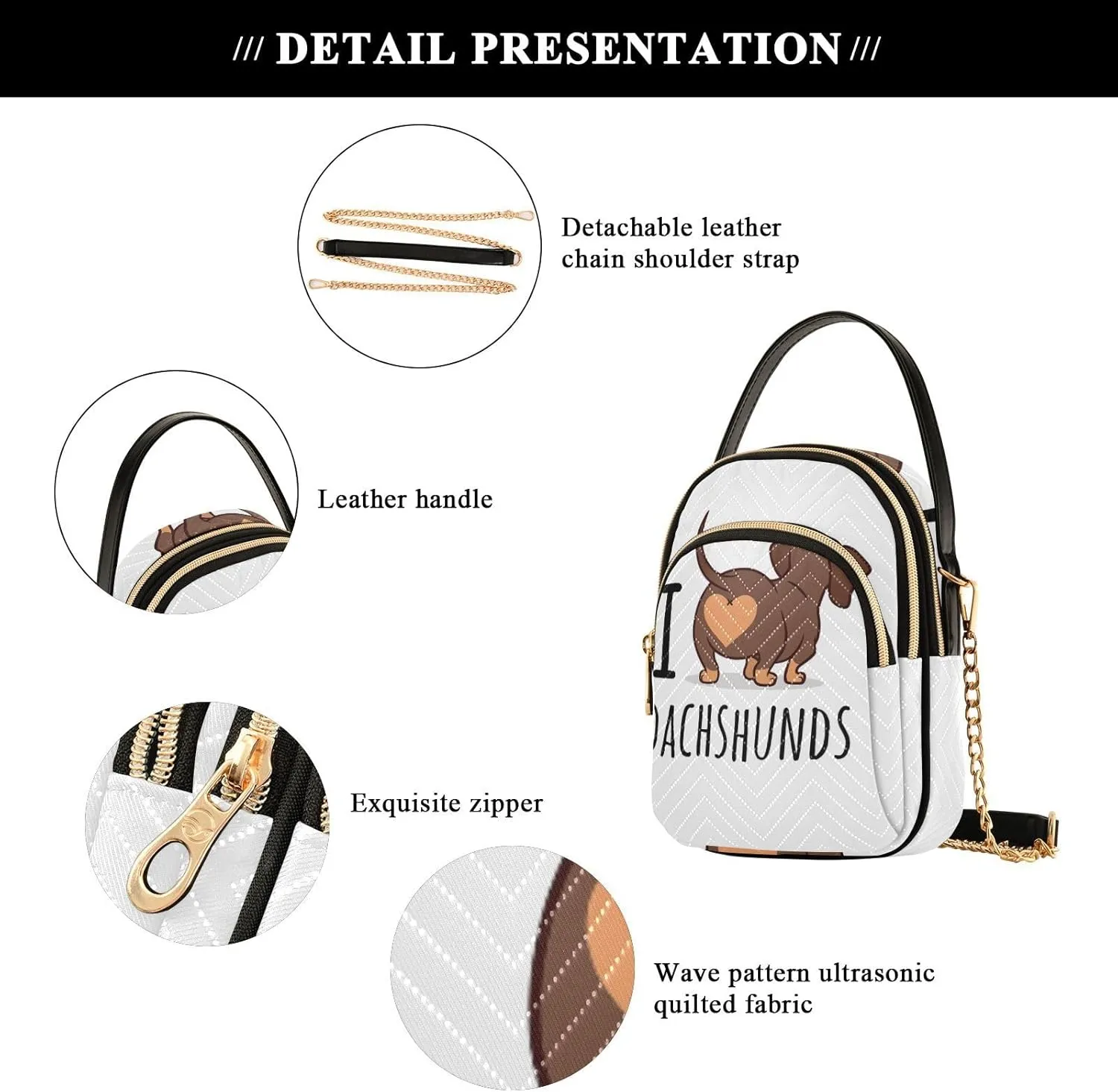 Women's Wave Cross Body Chest Bag, 52 inch Gold Chain Shoulder Handbag Purse