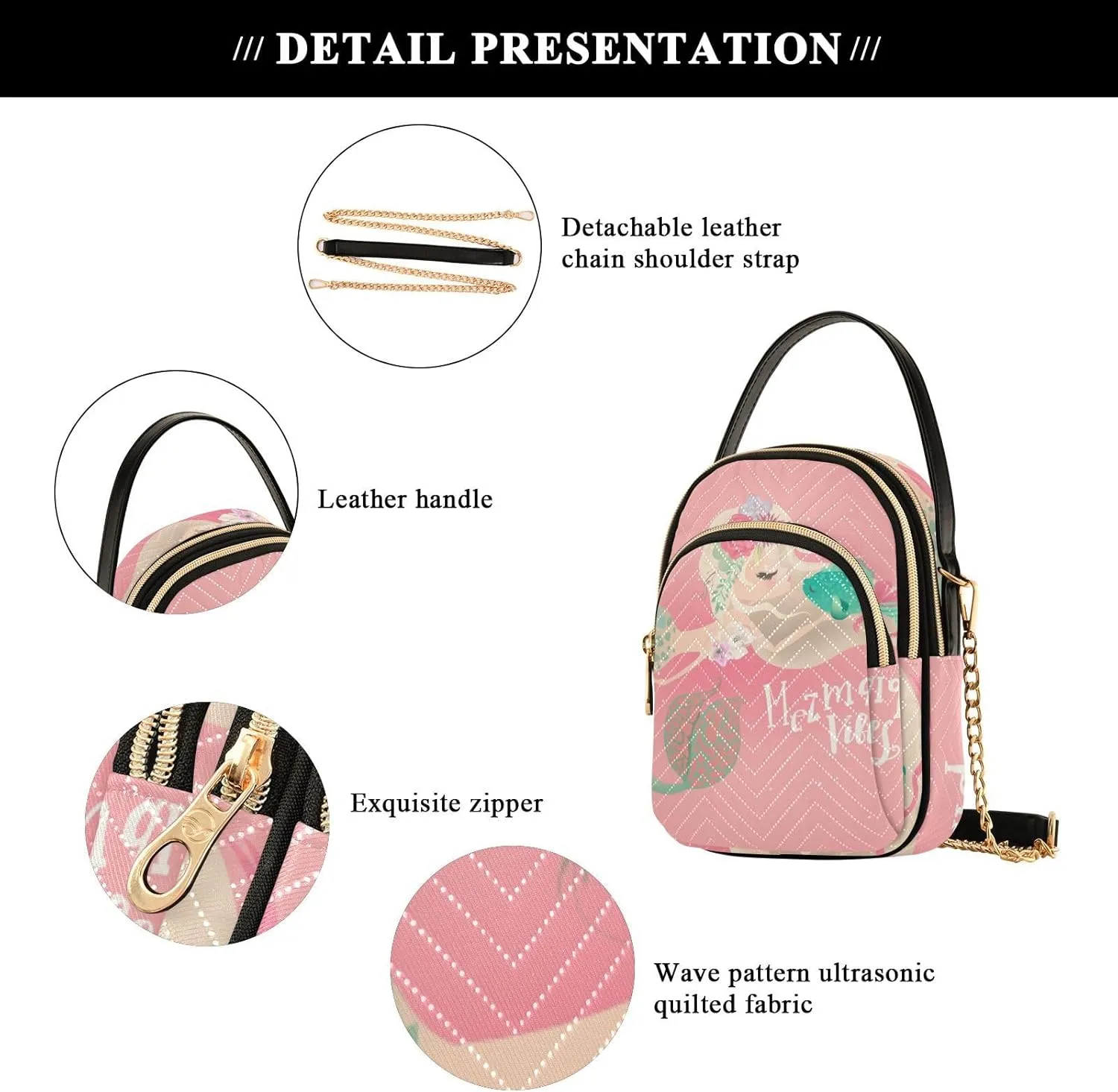 Women's Wave Cross Body Chest Bag, 52 inch Gold Chain Shoulder Handbag Purse