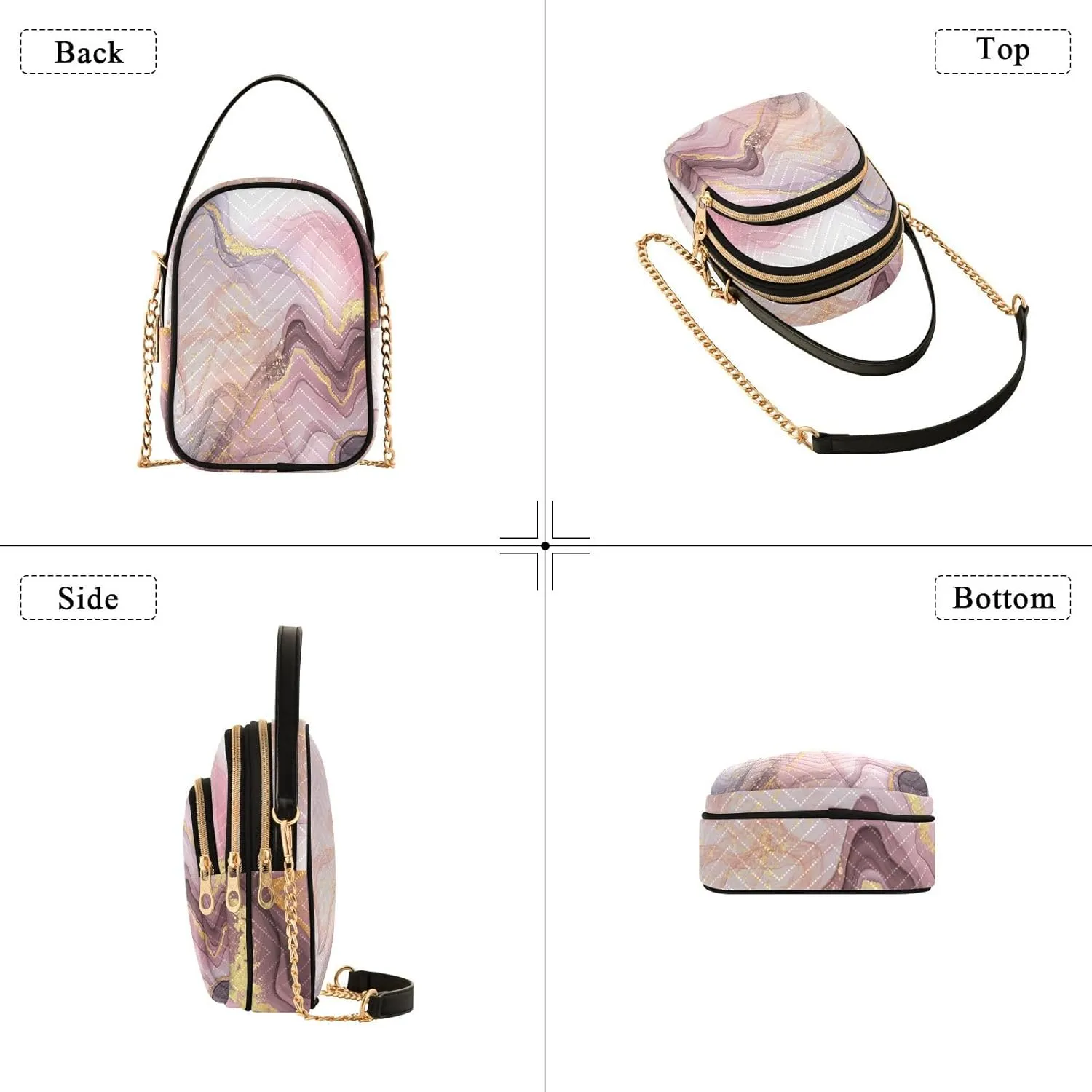 Women's Wave Cross Body Chest Bag, 52 inch Gold Chain Shoulder Handbag Purse