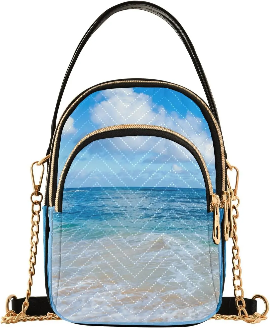 Women's Wave Cross Body Chest Bag, 52 inch Gold Chain Shoulder Handbag Purse