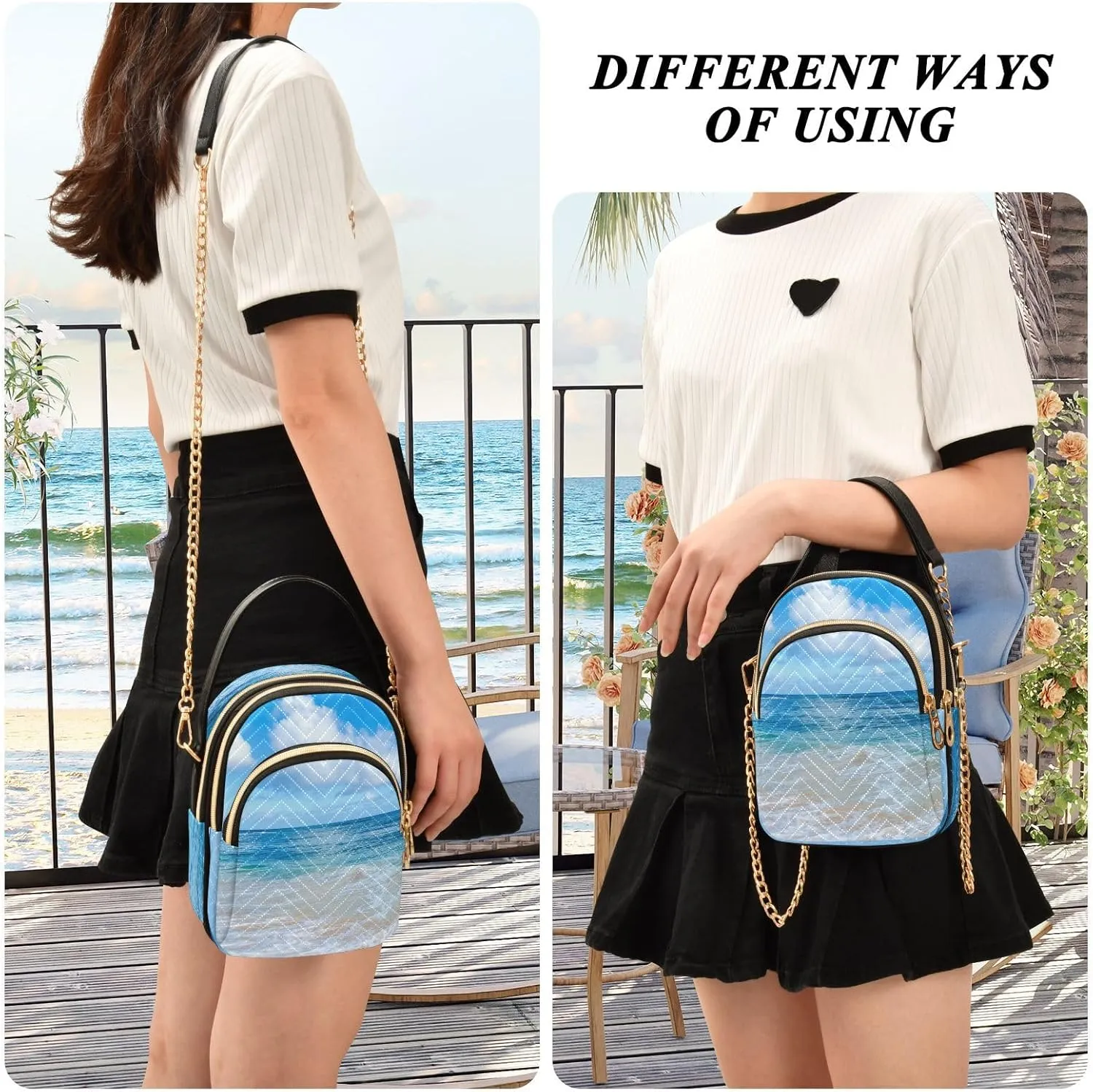 Women's Wave Cross Body Chest Bag, 52 inch Gold Chain Shoulder Handbag Purse