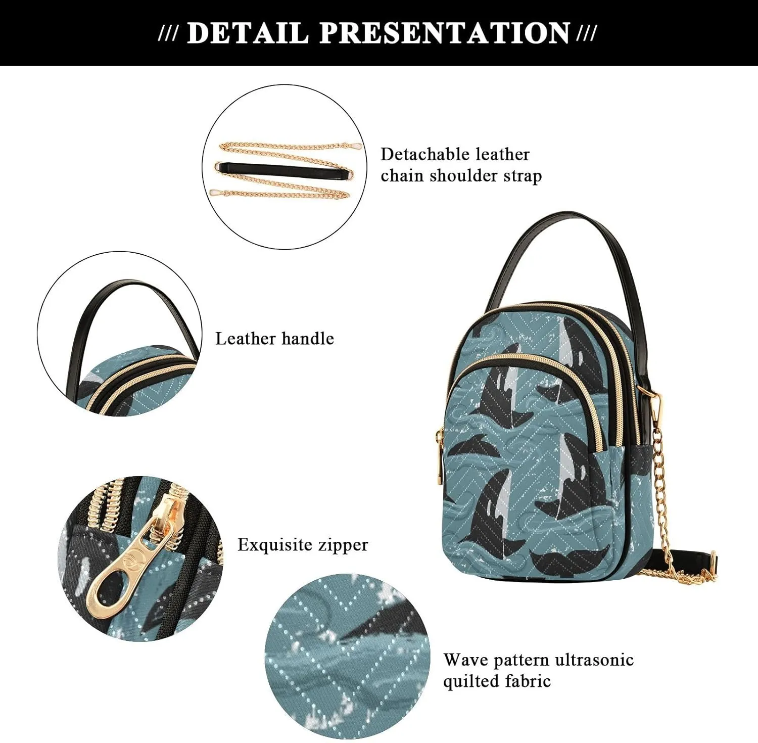 Women's Wave Cross Body Chest Bag, 52 inch Gold Chain Shoulder Handbag Purse