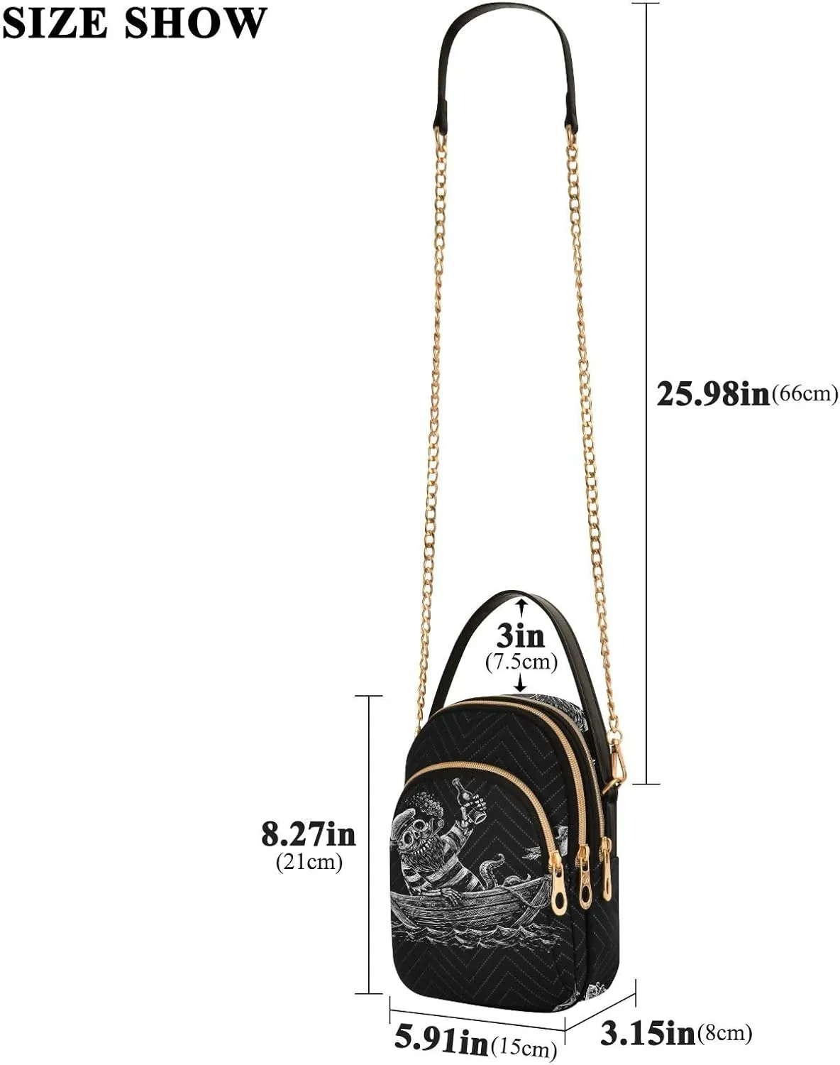 Women's Wave Cross Body Chest Bag, 52 inch Gold Chain Shoulder Handbag Purse