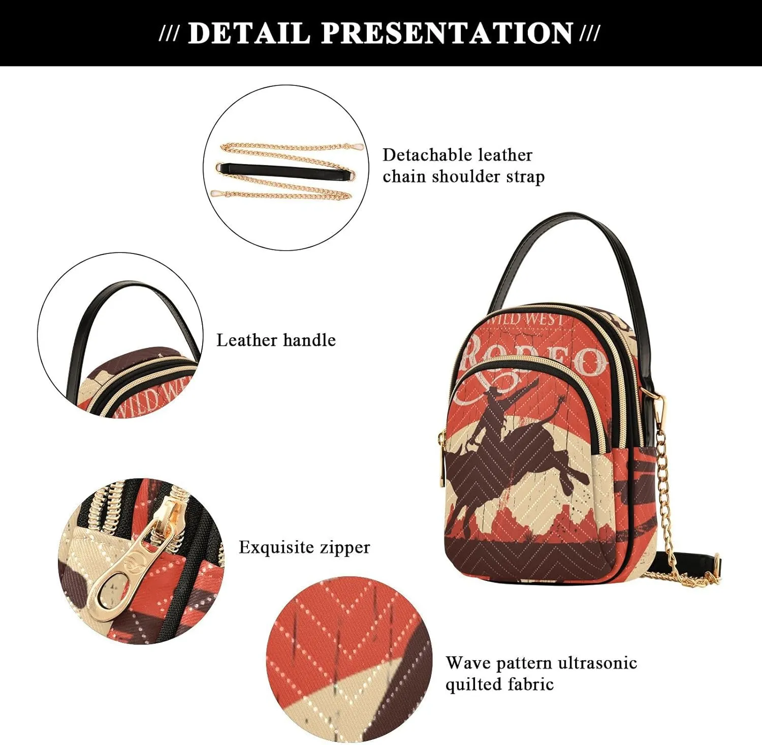 Women's Wave Cross Body Chest Bag, 52 inch Gold Chain Shoulder Handbag Purse