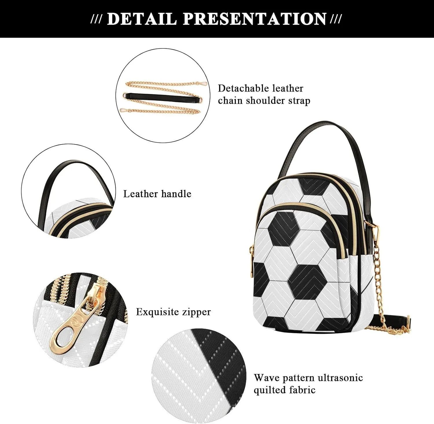 Women's Wave Cross Body Chest Bag, 52 inch Gold Chain Shoulder Handbag Purse