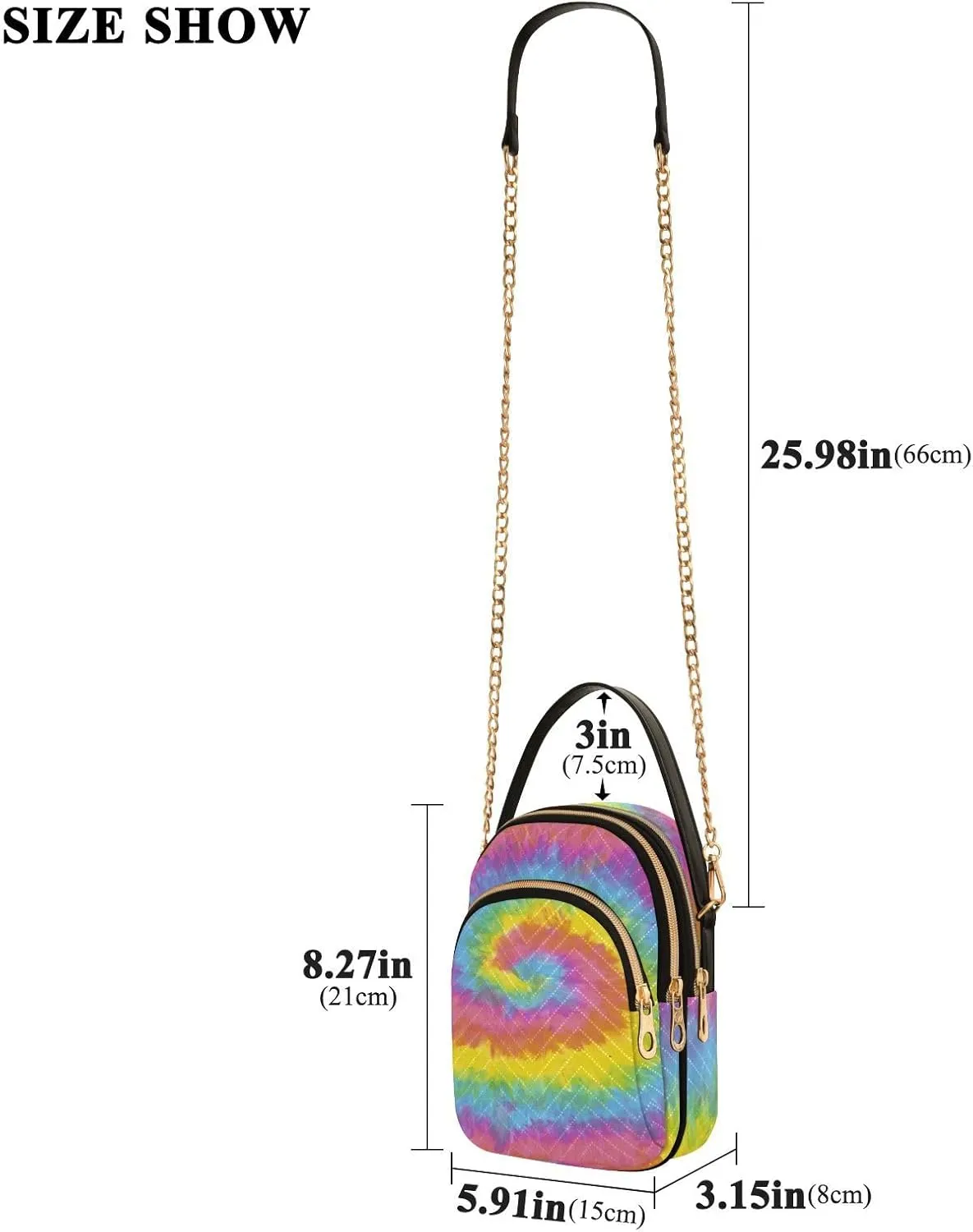 Women's Wave Cross Body Chest Bag, 52 inch Gold Chain Shoulder Handbag Purse