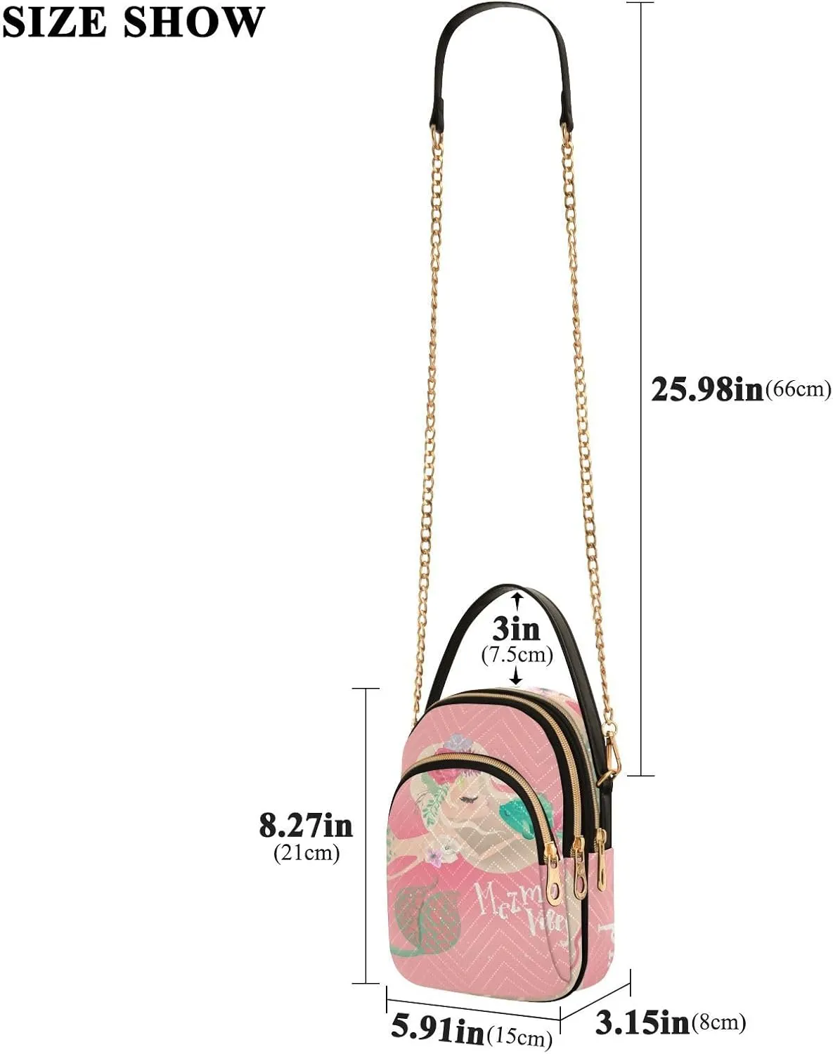 Women's Wave Cross Body Chest Bag, 52 inch Gold Chain Shoulder Handbag Purse