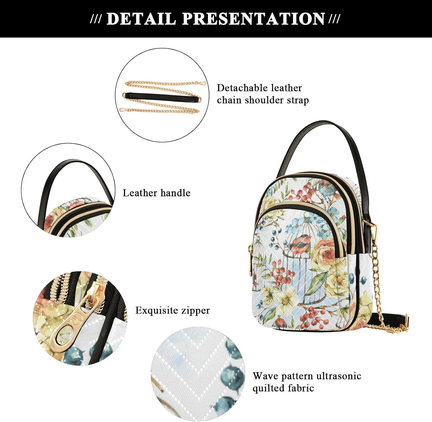 Women's Wave Cross Body Chest Bag, 52 inch Gold Chain Shoulder Handbag Purse