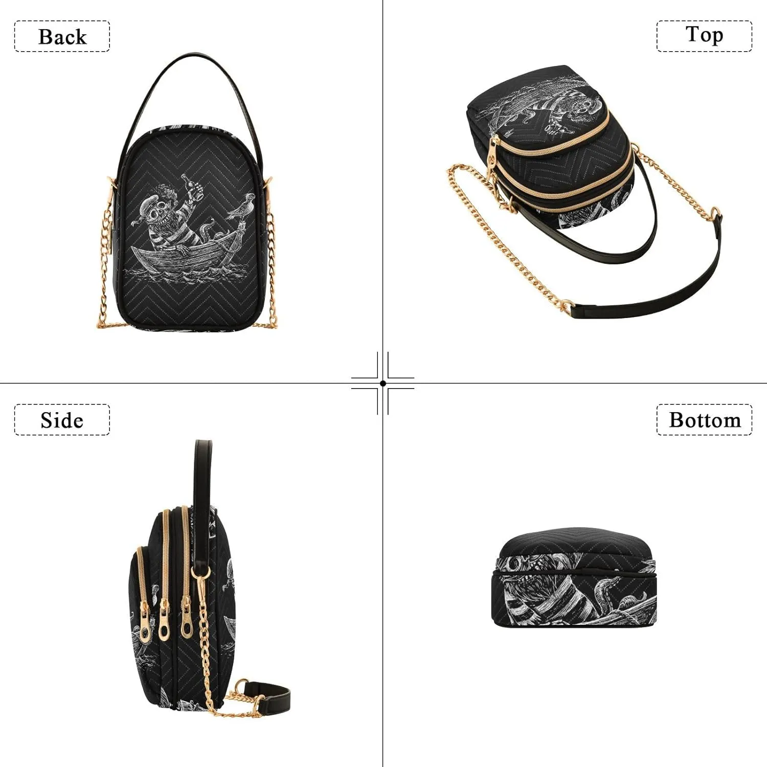 Women's Wave Cross Body Chest Bag, 52 inch Gold Chain Shoulder Handbag Purse