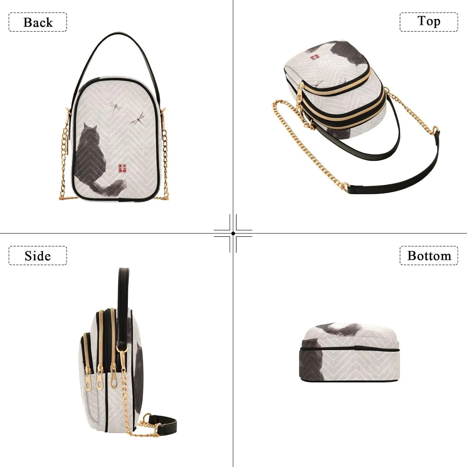 Women's Wave Cross Body Chest Bag, 52 inch Gold Chain Shoulder Handbag Purse