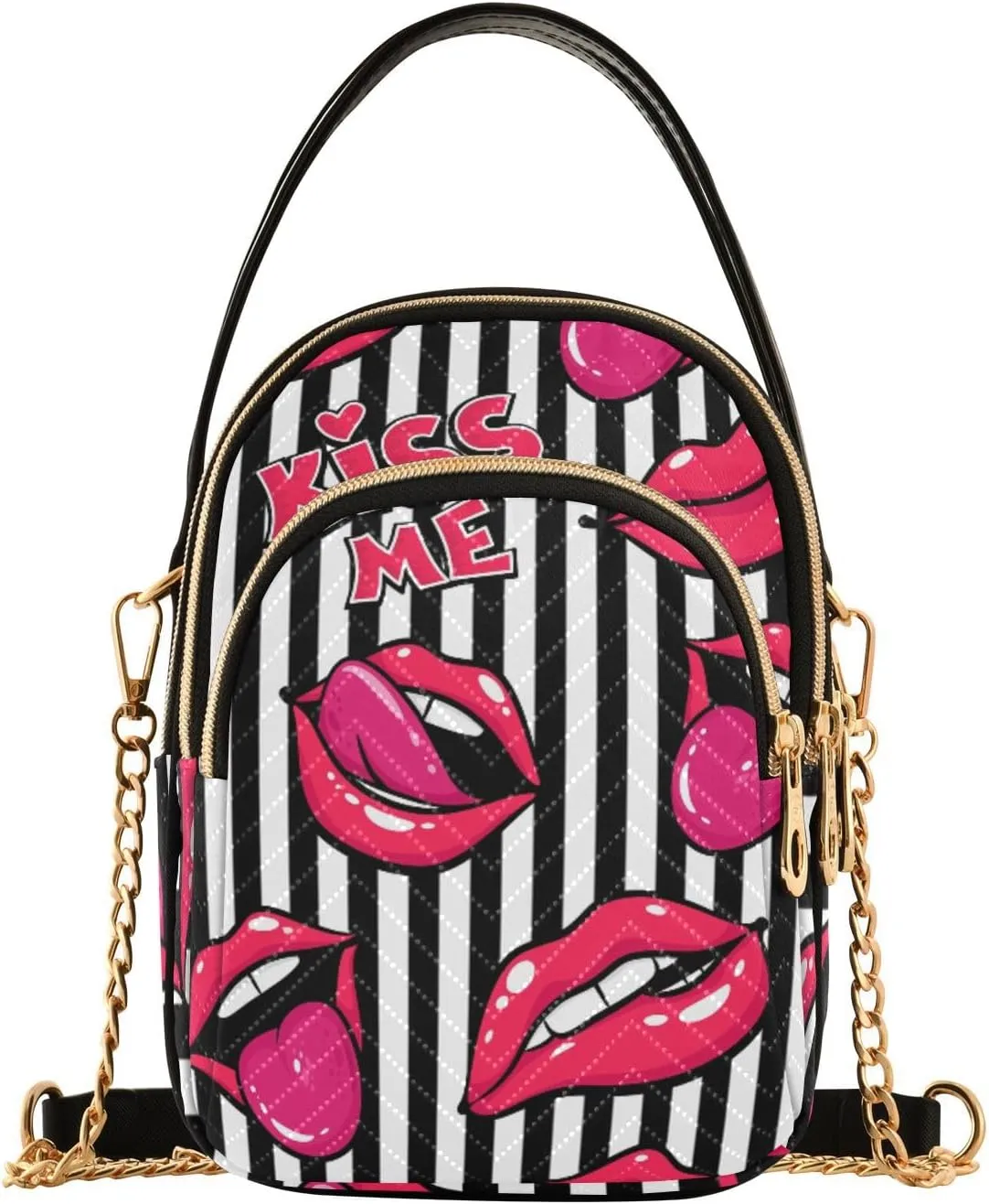 Women's Wave Cross Body Chest Bag, 52 inch Gold Chain Shoulder Handbag Purse