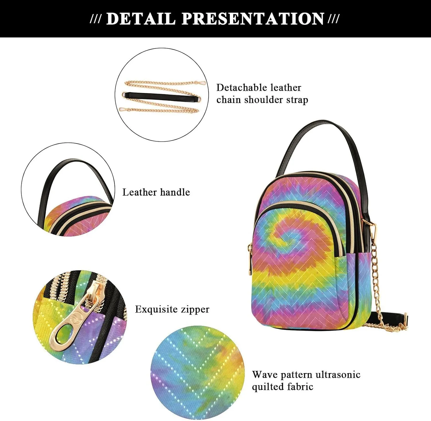 Women's Wave Cross Body Chest Bag, 52 inch Gold Chain Shoulder Handbag Purse