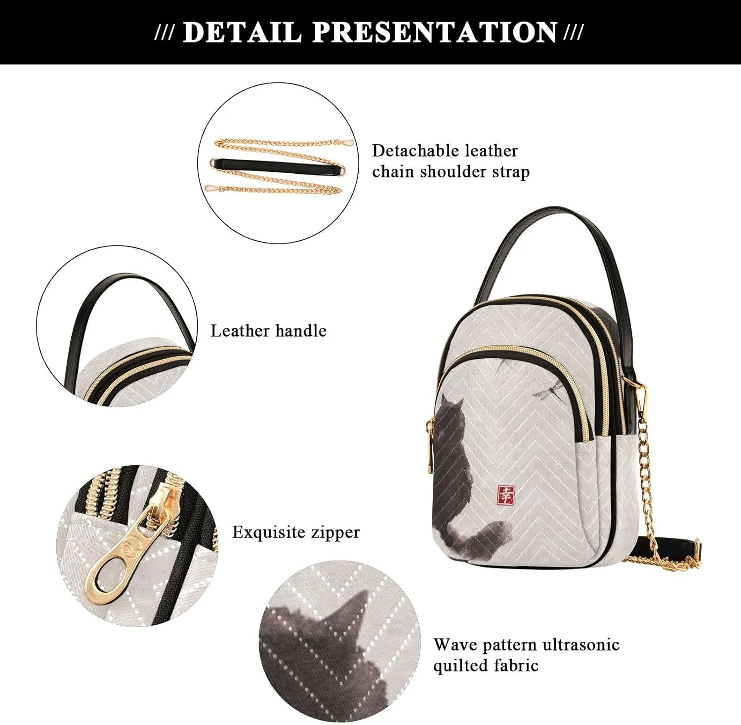 Women's Wave Cross Body Chest Bag, 52 inch Gold Chain Shoulder Handbag Purse