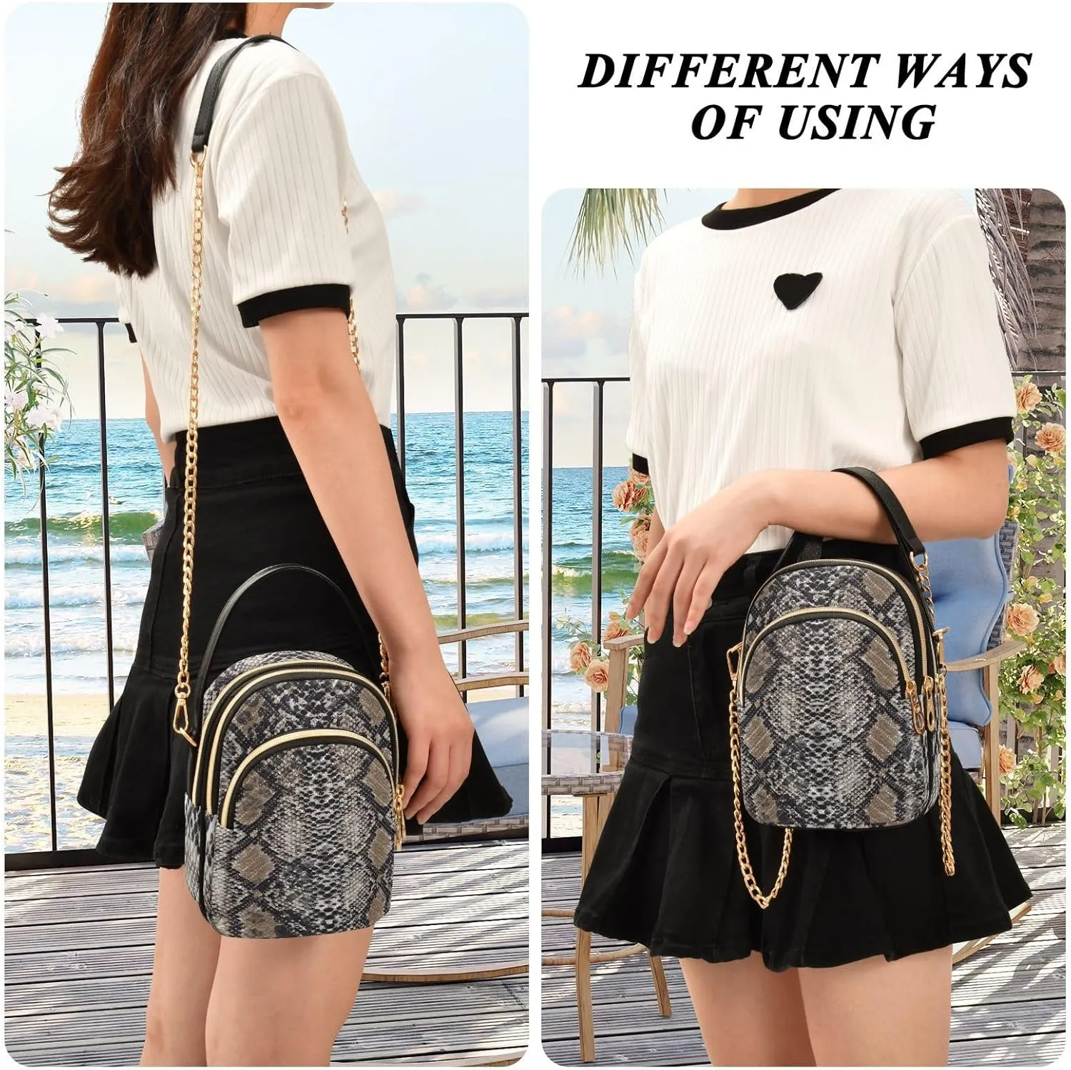 Women's Wave Cross Body Chest Bag, 52 inch Gold Chain Shoulder Handbag Purse
