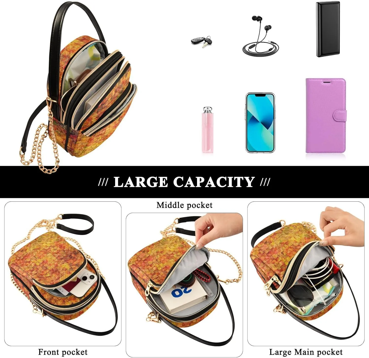 Women's Wave Cross Body Chest Bag, 52 inch Gold Chain Shoulder Handbag Purse