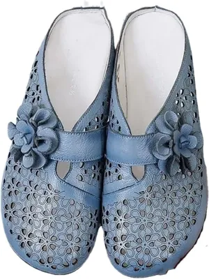 Women's Wedge Sandal Hollowed Out Bun Cover Wear Slippers Closed Toe Flower Large Size Slip on Comfy Mule Sandal
