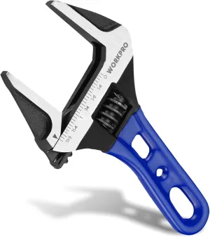 WORKPRO 6-Inch Stubby Adjustable Wrench, 1.5-Inch Extra Wide Jaw Opening Wrench, Metric/SAE Scales, Cr-V Steel, Ideal for Work in Confined Spaces