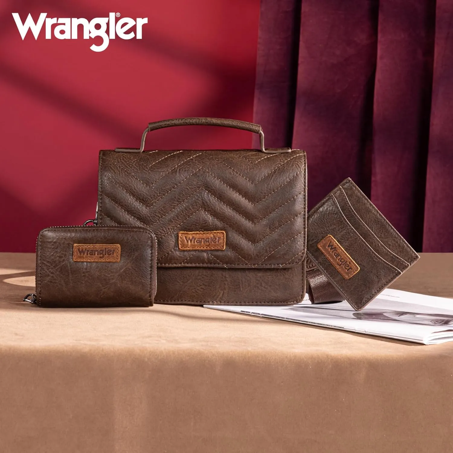 Wrangler Mini Crossbody Purses for Women 3 in 1 Quilted Small Top Handle Bag Sets with Strap