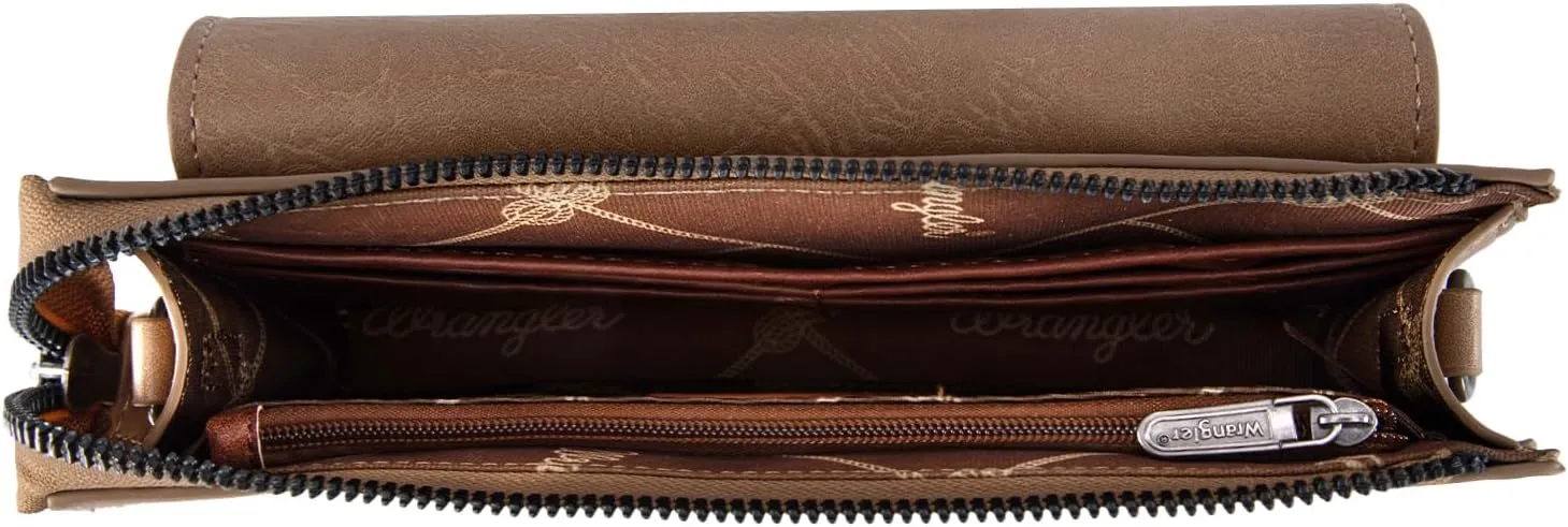 Wrangler RFID Crossbody Wallet Purse Vegan Leather Small Purses for Women with Phone Pocket and Adjustable Strap