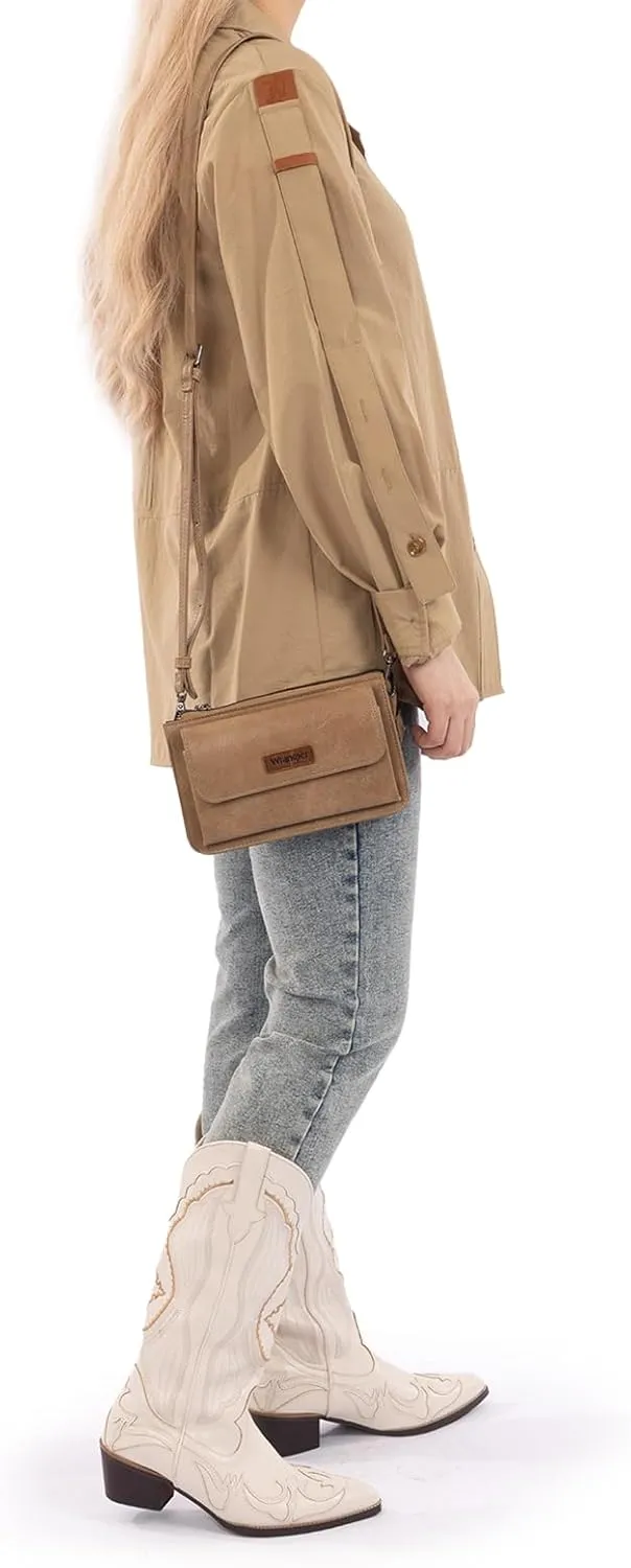 Wrangler RFID Crossbody Wallet Purse Vegan Leather Small Purses for Women with Phone Pocket and Adjustable Strap
