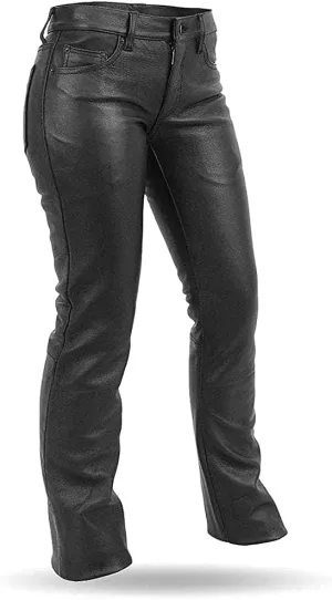 Xelement B7600 Motorcycle Leather Pants for Women - Ladies High Grade Black Cowhide Pants (10)