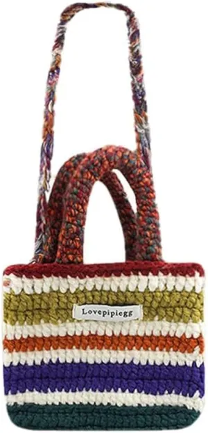 Y2k Cuffed Knit Beanie Bucket Hats for Women Crochet Tote Crossbody Bags for Women Warm Fingerless Gloves (3Pc Set,One Size)