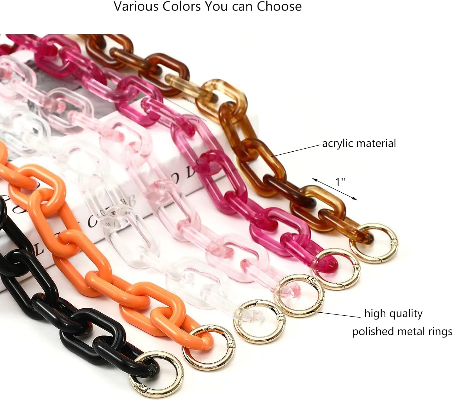 Yichain Chunky Acrylic Purse Strap Bag Chain Handle Replacement,Handbag Purse Making Accessory Decoration (Transparent)