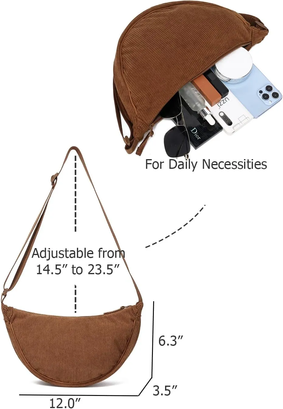 YIKOEE Crescent Bag for Women Men Small Sling Crossbody Bag with Half Moon Shape