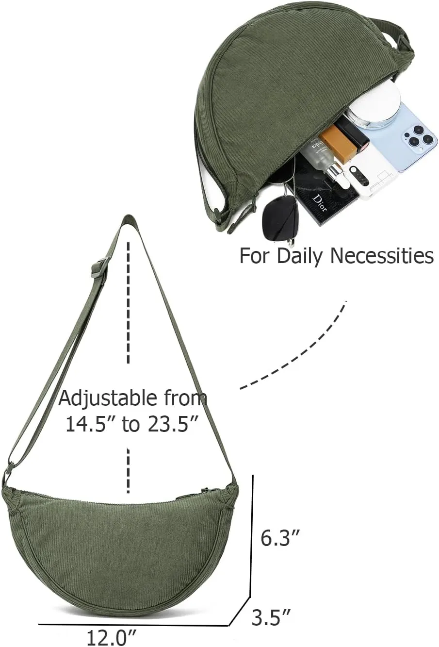 YIKOEE Crescent Bag for Women Men Small Sling Crossbody Bag with Half Moon Shape