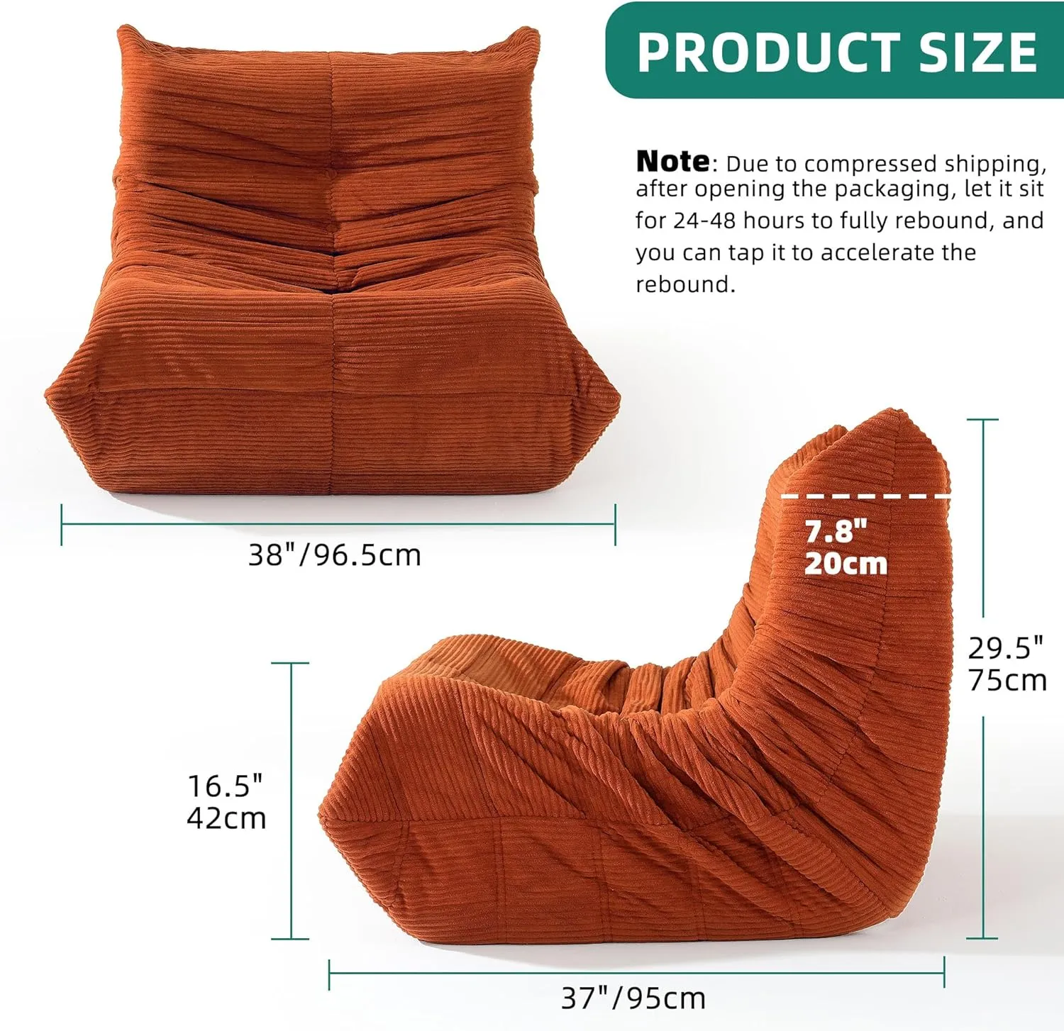 YITAHOME Bean Bag Chairs for Adults, Giant Lazy Floor Sofa with Memory Foam, Comfy Cordury Fireside Chair Beanbags for Living Room Apartment Dorm Office, Brown